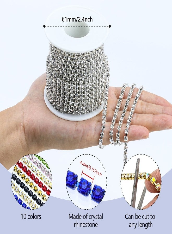 Dowarm 10 Yards 4MM Crystal Rhinestone Chain Trim for Sewing Crocs Shoes, SS16 Rhinestone Chain for Craft Cups Jewelry Wedding Bouquet DIY Decoration, Sewing Close Chain Trim, Silver - Image 2