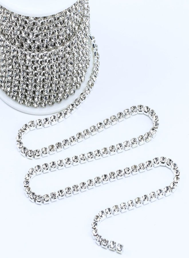 Dowarm 10 Yards 4MM Crystal Rhinestone Chain Trim for Sewing Crocs Shoes, SS16 Rhinestone Chain for Craft Cups Jewelry Wedding Bouquet DIY Decoration, Sewing Close Chain Trim, Silver - Image 3