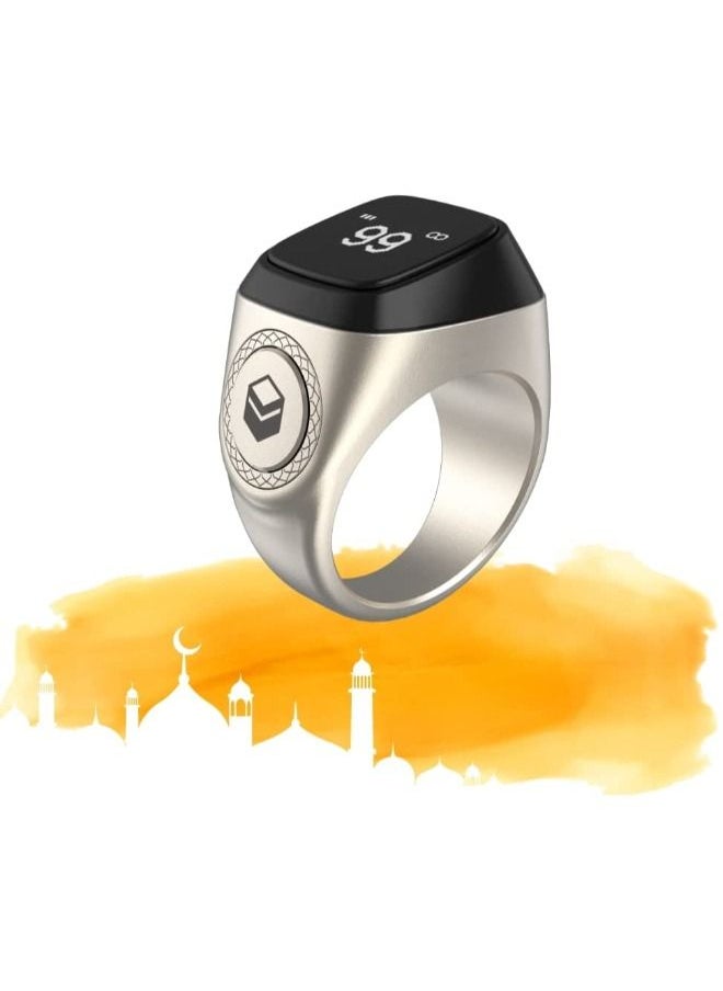 iQIBLA Smart Tasbih Zikr Ring New 2022 alloy only 11.7g 22 MM SILVER With Charging Box  - Image 1