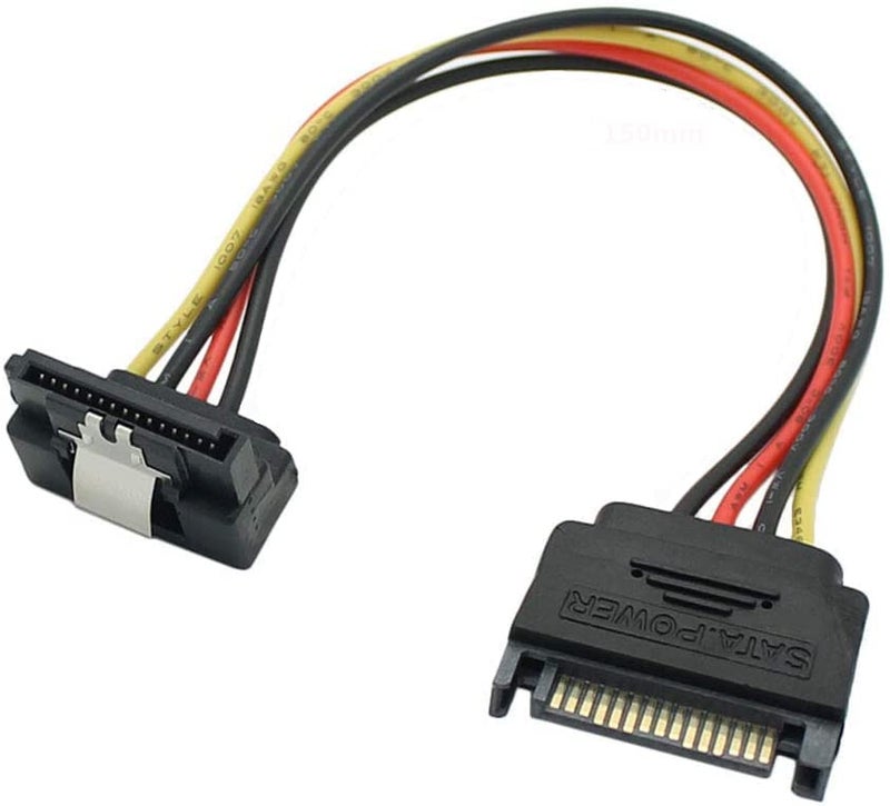 CABLESETC SATA Power Cable 15 Pin Male to 15 Pin Female 90 Degrees Bend Downward (15M-15F90) - Image 1