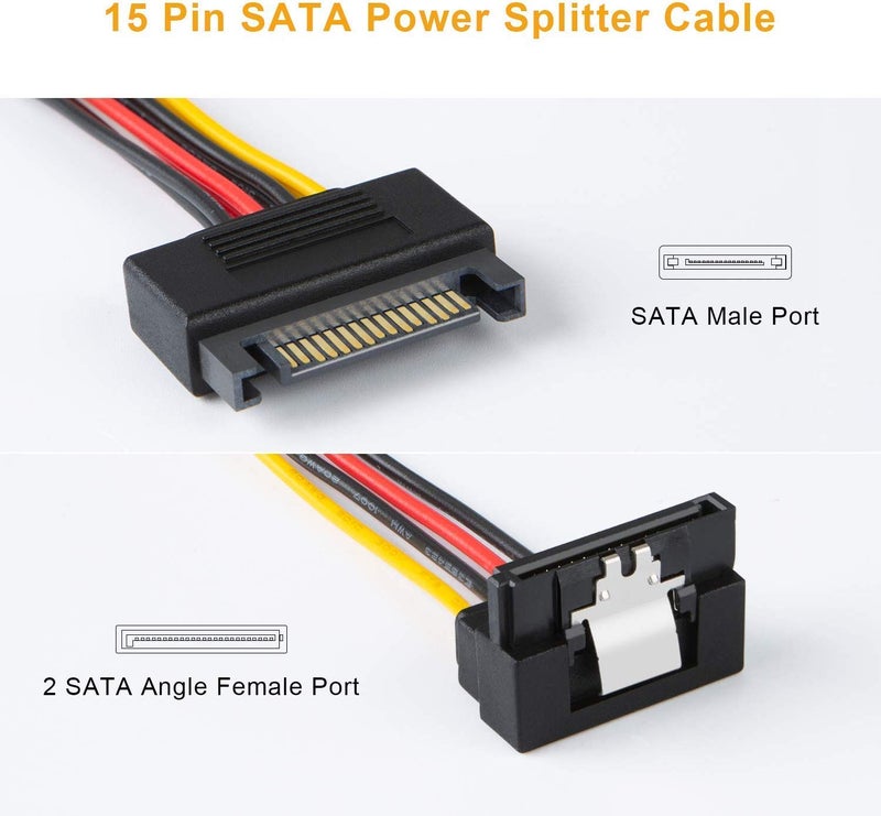 CABLESETC SATA Power Cable 15 Pin Male to 15 Pin Female 90 Degrees Bend Downward (15M-15F90) - Image 2