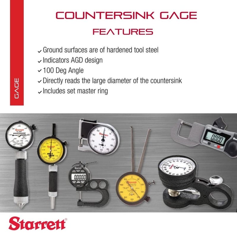 Starrett Inch Reading Dial Indicator Countersink Gage  for 100 Degree Countersinks  160360 Range 002 Graduations  6892Z - Image 2