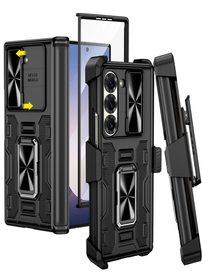 VEGO for Galaxy Z Fold 6 Case with Belt Clip Holster, 360°Ring Magnetic Kickstand & Camera Cover & Front Screen Protector & Hinge Protection Shockproof Armor Case for Samsung Z Fold 6 - Black - Image 1