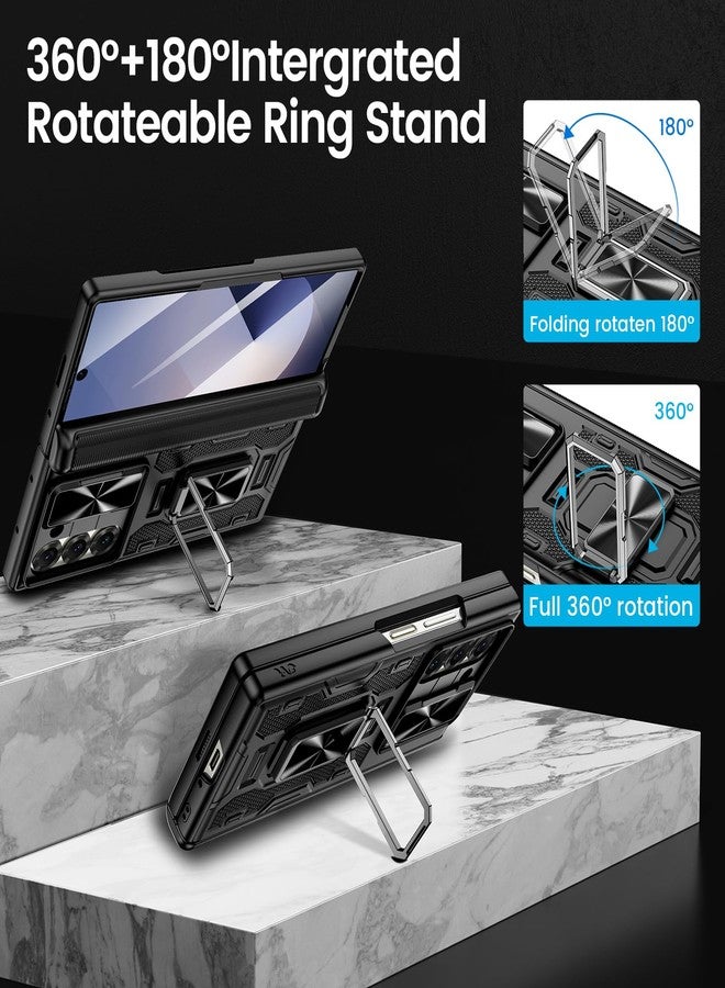 VEGO for Galaxy Z Fold 6 Case with Belt Clip Holster, 360°Ring Magnetic Kickstand & Camera Cover & Front Screen Protector & Hinge Protection Shockproof Armor Case for Samsung Z Fold 6 - Black - Image 3
