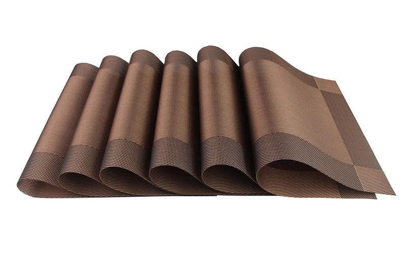 Horoly Satin EcoFriendly Washable Heat Resistant Colorful Rectangular Dining Polyester Tablemates Brown Set of 4 - Image 1