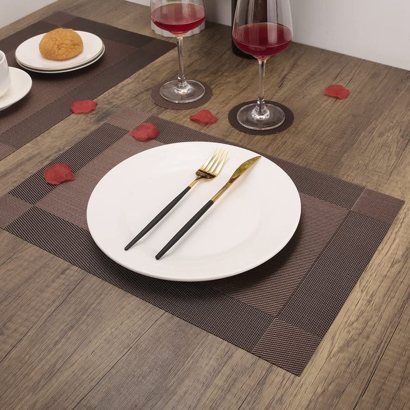 Horoly Satin EcoFriendly Washable Heat Resistant Colorful Rectangular Dining Polyester Tablemates Brown Set of 4 - Image 3
