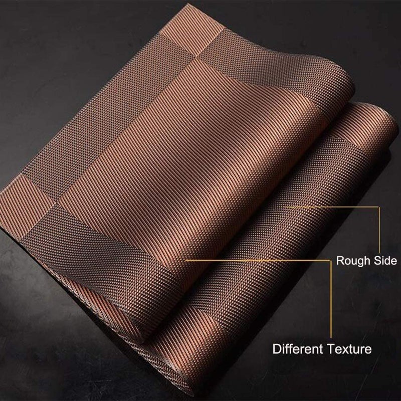 Horoly Satin EcoFriendly Washable Heat Resistant Colorful Rectangular Dining Polyester Tablemates Brown Set of 4 - Image 4