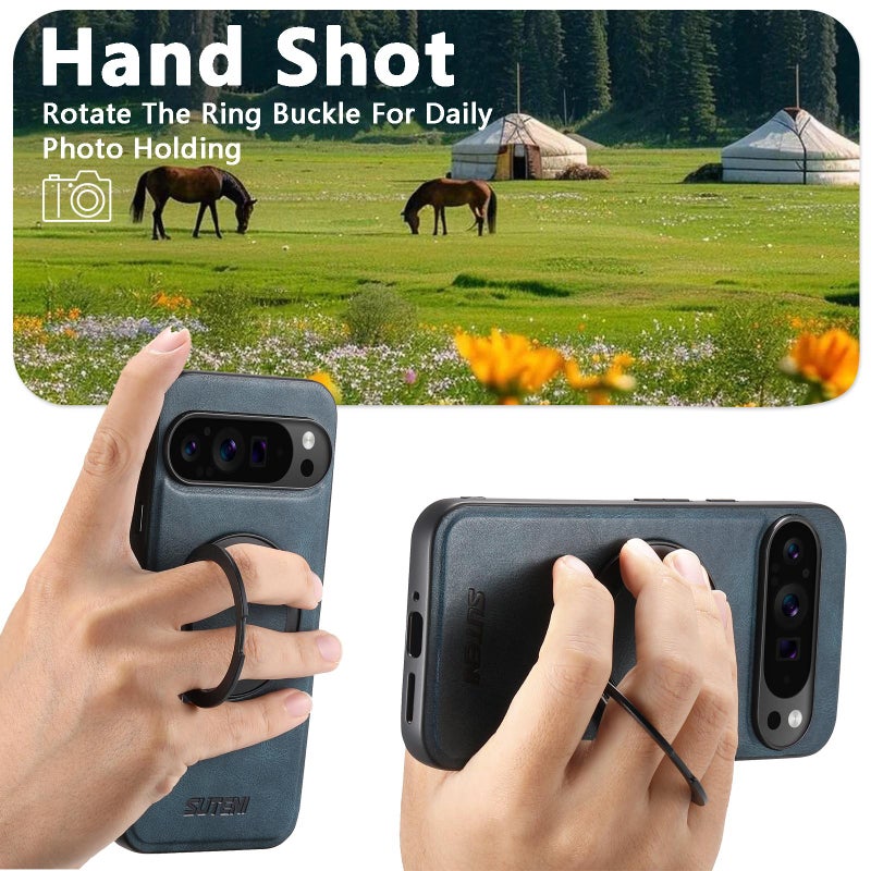 Suteni For Google Pixel 10 G3 Oil Wax 360 Rotation Holder Magsafe Back Phone Case(Blue) - Image 5