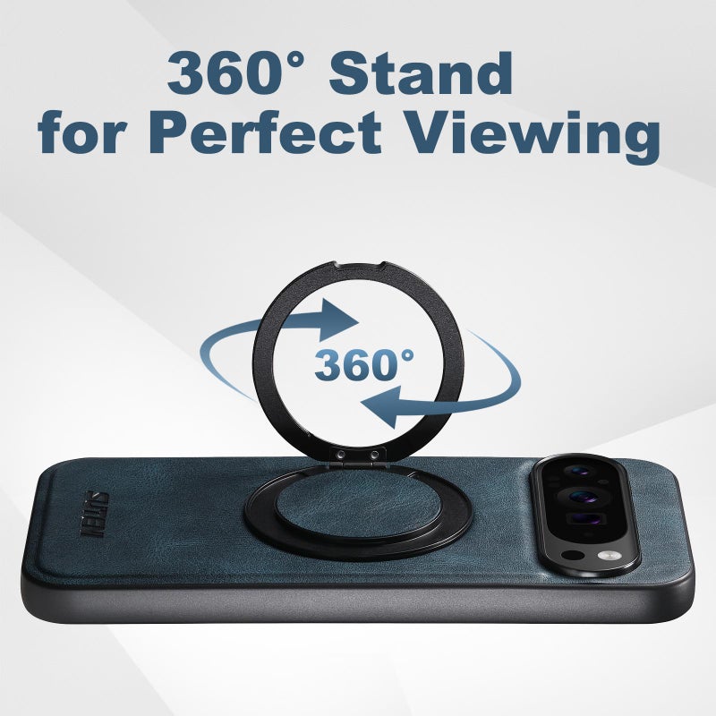 Suteni For Google Pixel 10 G3 Oil Wax 360 Rotation Holder Magsafe Back Phone Case(Blue) - Image 2