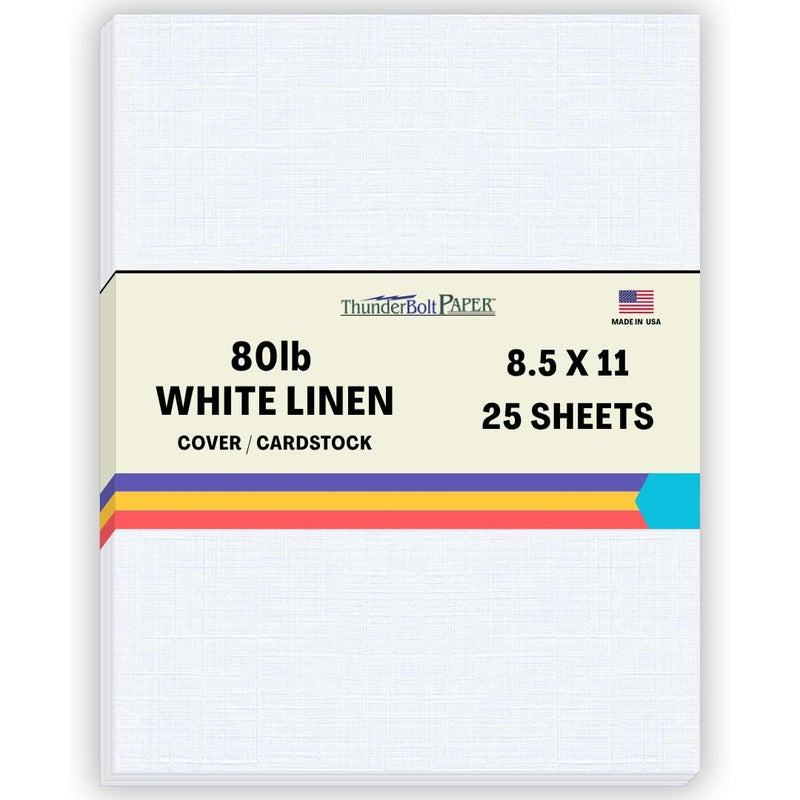 25 Bright White Linen 80 Cover Paper Sheets 85 X 11 85X11 Inches Standard LetterFlyer Size 80 lbpound Card Weight Fine Linen Textured Finish Cardstock