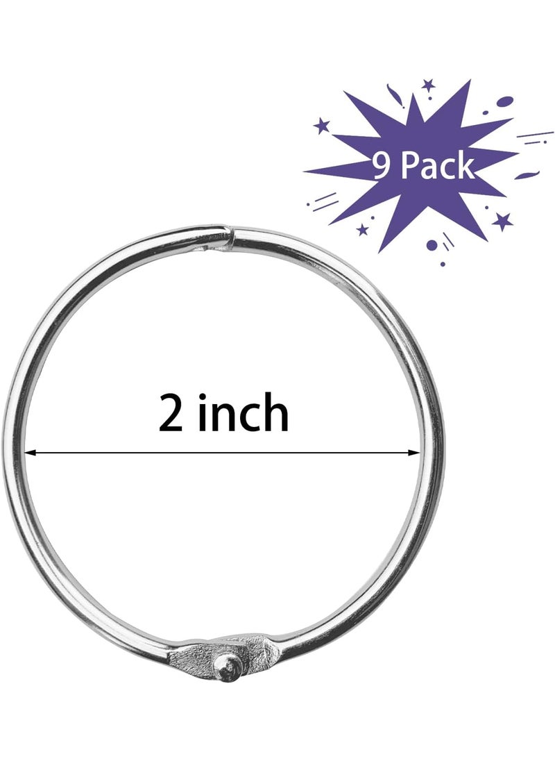 KTOJOY 2 Inch 9 Pack Loose Leaf Binder Rings Keychain Key and Metal Book Nickel Plated Steel BinderRingsSilver for School Home or Office  - Image 2