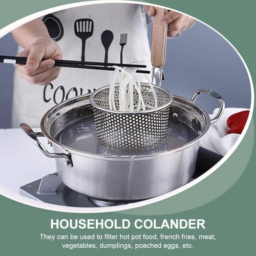 VENTRICE Stainless Steel Pasta and Noodles Strainer Basket | Micro-Perforated Mesh Colander with Wooden Handle | Quick Drying Anti-Corrosion Spider | Kitchen Sieve for Draining Spaghetti - Image 2