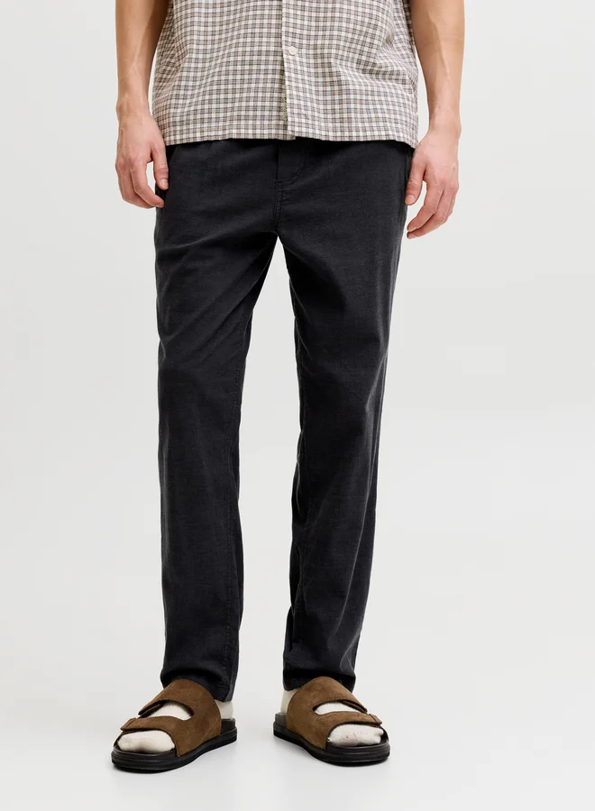 JACK & JONES Black Solid Drawstring Joggers