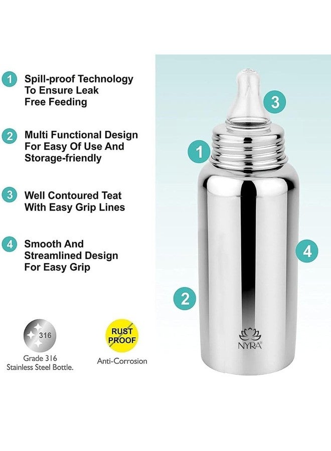 NYRA® Stainless Steel Baby Feeding Bottle | Anti-Colic, BPA-Free, Leak-Proof, Unbreakable | Ideal for Newborns & Toddlers l Medium-Flow Nipple (200ml/ 250ml/300ml) (300 ml) - Image 3