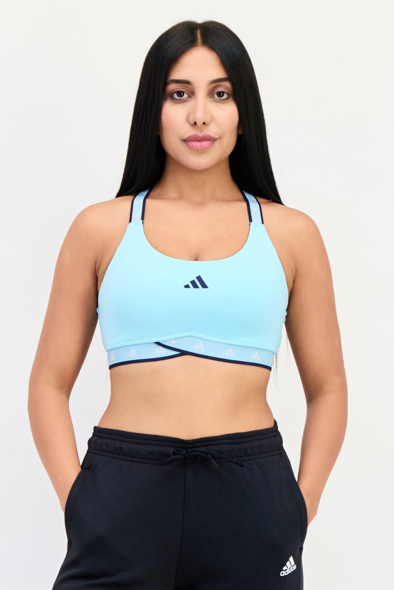 Adidas Women Brand Logo Padded Sports Bra, Turquoise - Image 1