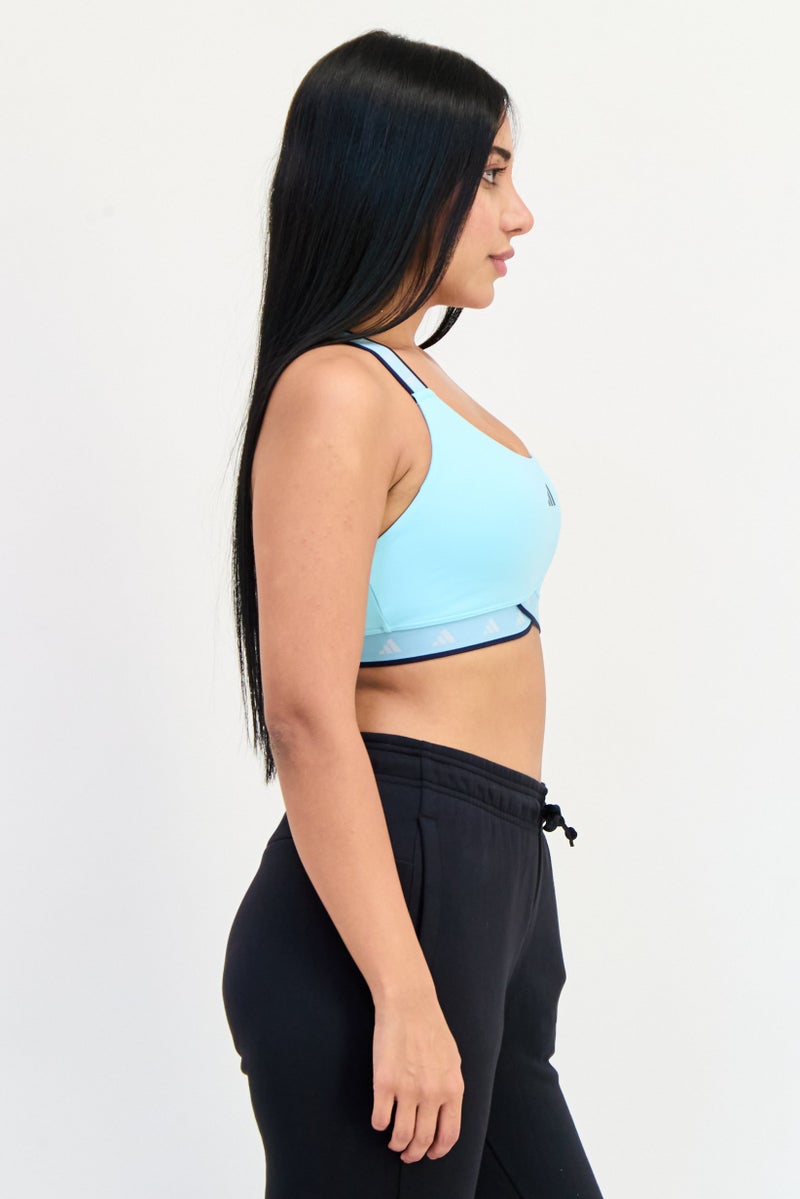 Adidas Women Brand Logo Padded Sports Bra, Turquoise - Image 2