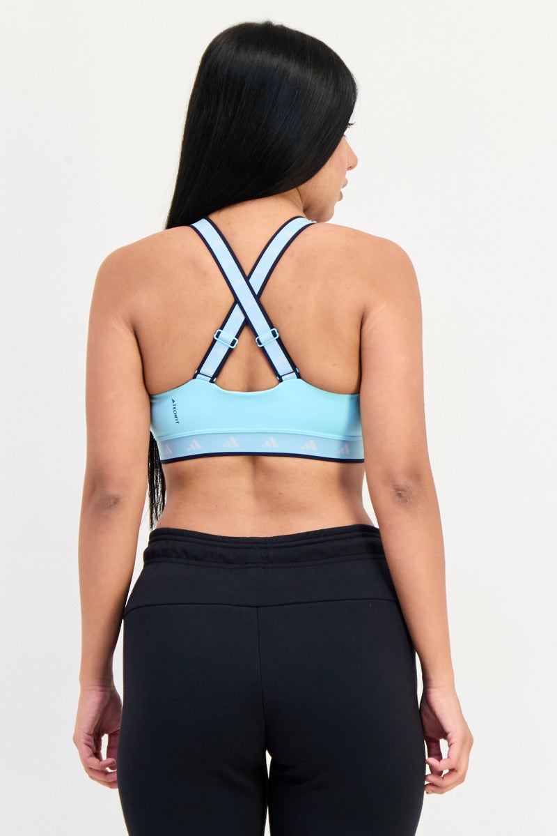 Adidas Women Brand Logo Padded Sports Bra, Turquoise - Image 3