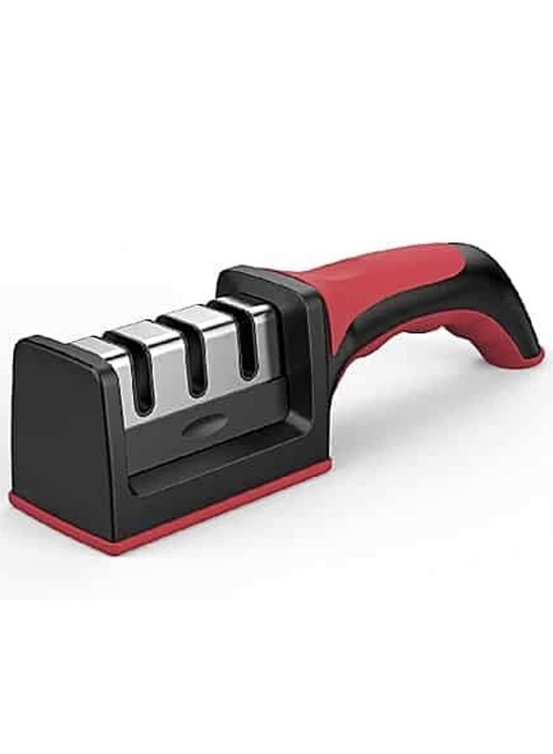 Joulli Kitchen Knife Sharpener Chef Knife Sharpener 3 Stage Steel Diamond Ceramic Coated Red-Black