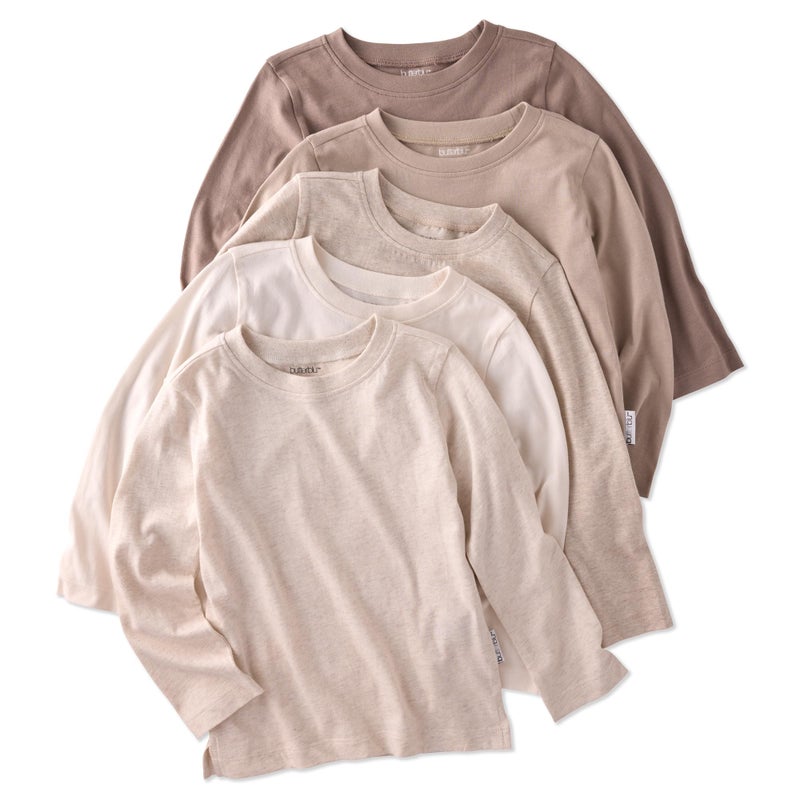 Butterblu London 5-Pack Long Sleeve T-Shirtsâ€‹ 100% Organic for Boys & Girls, Natural, 24 Months - Image 1