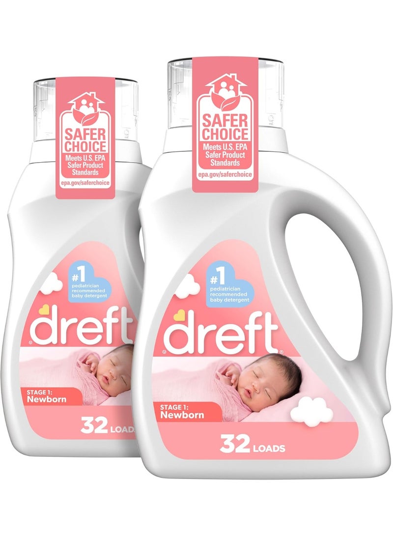 Dreft Newborn Baby Liquid Laundry Detergent, Gentle on Sensitive Skin, HE Compatible, 2 pack, 32 loads each - Image 2