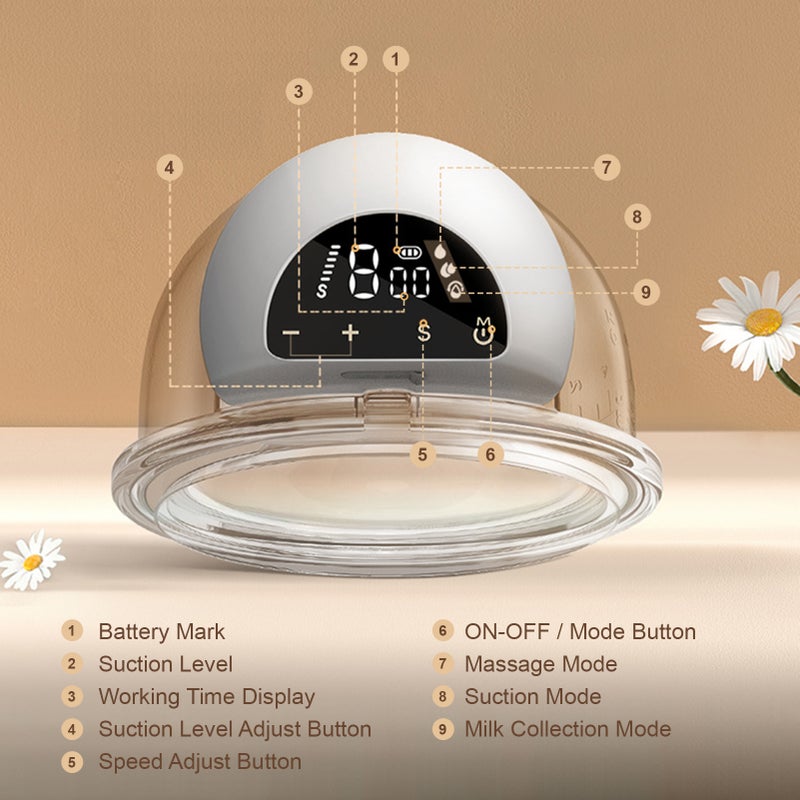 DPS-8015 Wearable Breast Pump Hands Electric Breast Pump for Breastfeeding 3 Modes 9 Suction Levels 6 Adjustable Speeds Low Noise Built-in Battery with 240ml Milk Collector for Home - Image 3