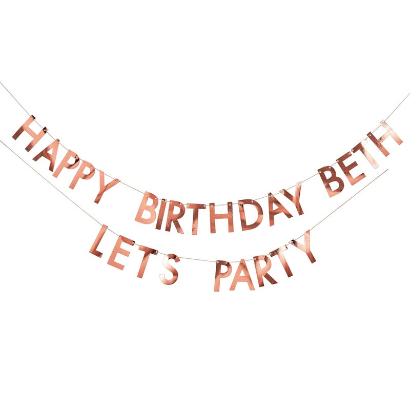 Ginger Ray Rose Gold Personalised Birthday Hanging Banner Decoration Mix It Up Party - Image 1