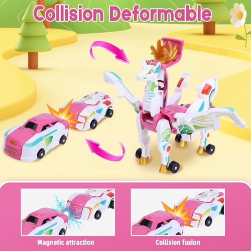 SOYUOI 2in1 Mars Deer Transformation Car Toy Magnetic Collision Robot Dinosaur Deformation Toy for Kids Exciting Gift for Boys and Girls Perfect for Birthdays and Christmas Pink - Image 5