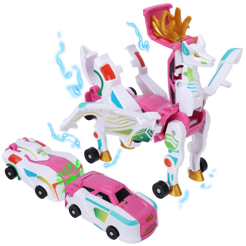 SOYUOI 2in1 Mars Deer Transformation Car Toy Magnetic Collision Robot Dinosaur Deformation Toy for Kids Exciting Gift for Boys and Girls Perfect for Birthdays and Christmas Pink - Image 3