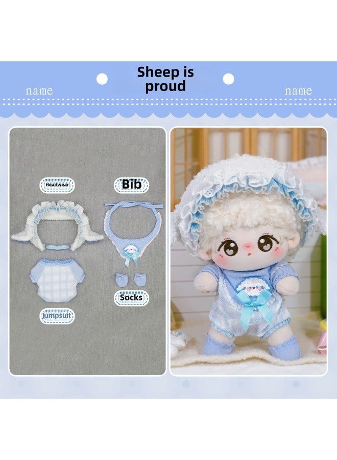 20cm Doll Clothes Men's 20cm Cotton Doll Clothes Normal Chubby Body Exquisite High Face Value Handsome Cool Men's Doll Clothes-Specifications:20cm Baby Clothes (without Doll)-color:Sheep Deyi (headwear + Bib + Jumpsuit + Socks)  - Image 1