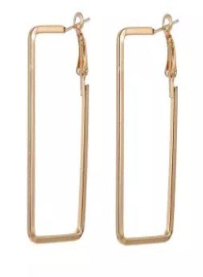 DENICRAAS Rectriangle Shaped Alloy Love Golden Hoop Earring for Women And Girls Iolite Alloy Hoop Earring - Image 1
