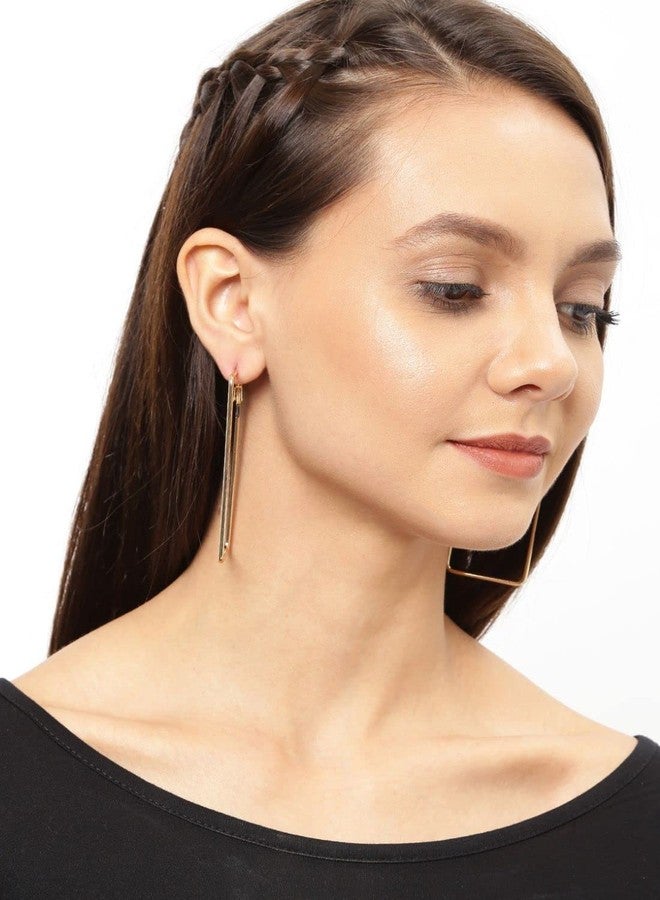DENICRAAS Rectriangle Shaped Alloy Love Golden Hoop Earring for Women And Girls Iolite Alloy Hoop Earring - Image 5