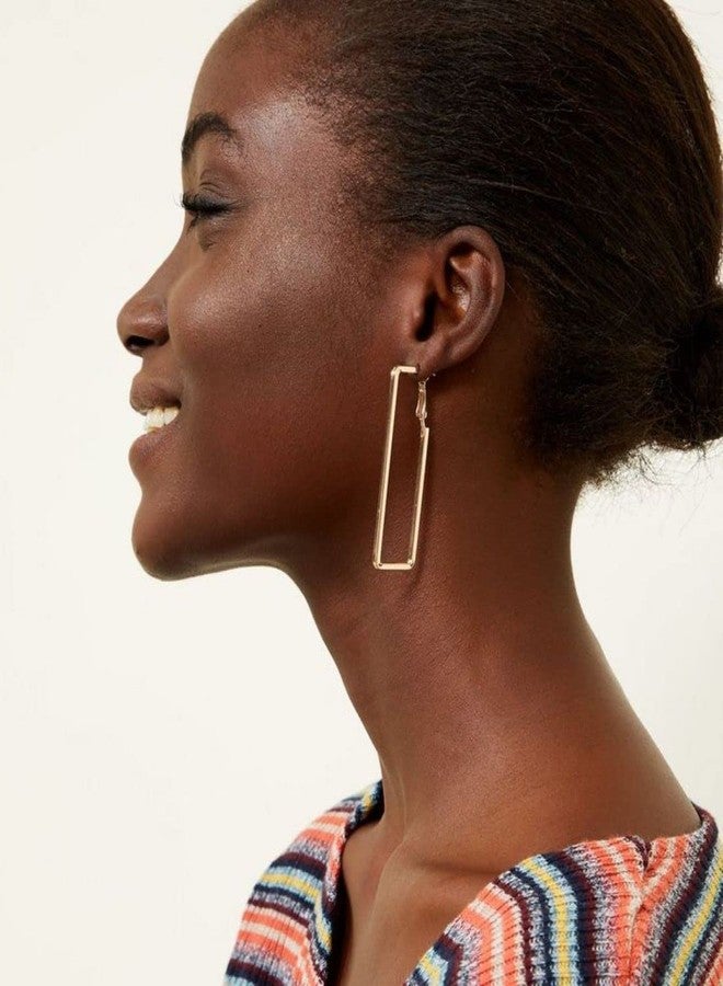 DENICRAAS Rectriangle Shaped Alloy Love Golden Hoop Earring for Women And Girls Iolite Alloy Hoop Earring - Image 4