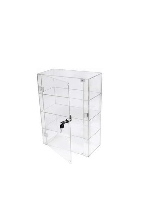 SM4U High Gloss Clear Acrylic 3 Shelf Display Case with Front Door & Security Lock