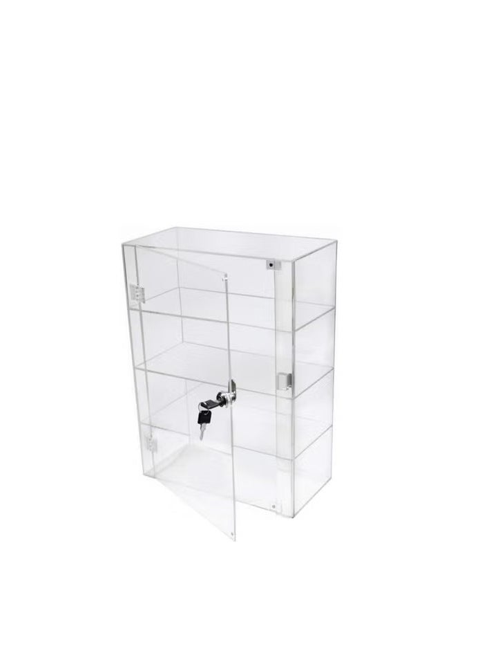 null - SM4U High Gloss Clear Acrylic 3 Shelf Display Case with Front Door & Security Lock - Image 1