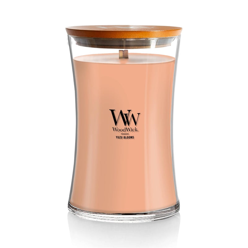 WoodWick Yuzu Blooms Scented Large Hourglass Candle Crackles as it burns Up to 180 hrs burn time Perfect for gifting or home dcor 21oz