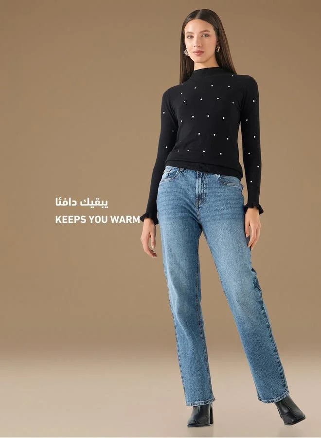 2Xtremz 2Xtremz Polka Dot Print Funnel Neck Sweater with Long Sleeves