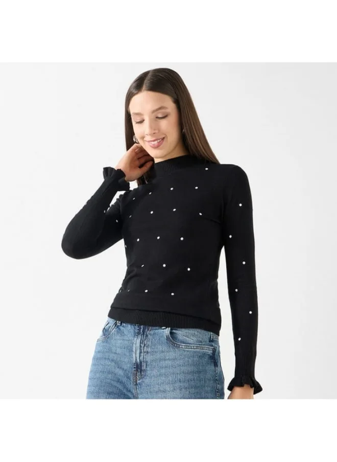 2Xtremz 2Xtremz Polka Dot Print Funnel Neck Sweater with Long Sleeves