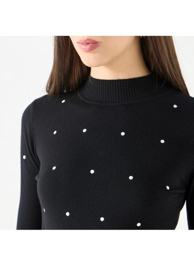 2Xtremz - 2Xtremz Polka Dot Print Funnel Neck Sweater with Long Sleeves - Image 1