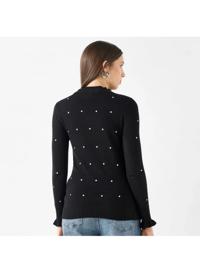 2Xtremz 2Xtremz Polka Dot Print Funnel Neck Sweater with Long Sleeves