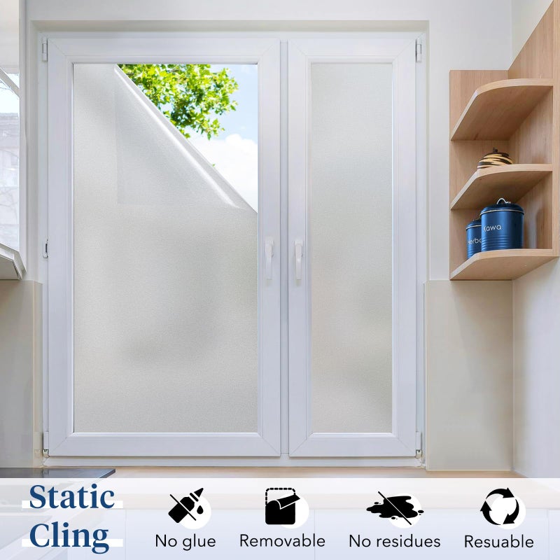 Haton Window Privacy Film Frosted Glass for Bathroom, Static Cling UV Sun Blocking Window Clings, Opaque Decorative Coverings Removable Sticker Heat Control Tint for Home Door, Pure 17.5" x 78.7" - Image 4