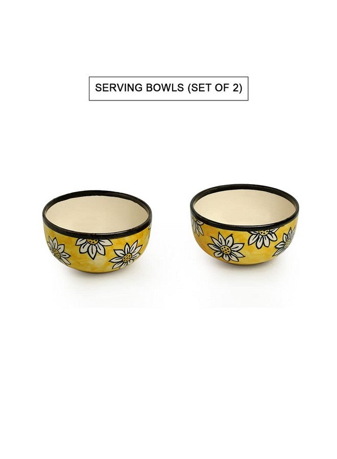 إكسكلوسيف لاين مجموعة أوعية تقديم سيراميك "زهرة عباد الشمس الكاليفورنية" من إكسلوسيف لين (قطعتان، سعة 400 مل) | أوعية مطبخ مطلية يدويًا، آمنة للاستخدام في الميكروويف، مجموعة أوعية تقديم سيراميك للوجبات الخفيفة - Image 2