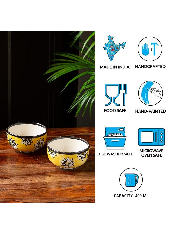 إكسكلوسيف لاين مجموعة أوعية تقديم سيراميك "زهرة عباد الشمس الكاليفورنية" من إكسلوسيف لين (قطعتان، سعة 400 مل) | أوعية مطبخ مطلية يدويًا، آمنة للاستخدام في الميكروويف، مجموعة أوعية تقديم سيراميك للوجبات الخفيفة - Image 4