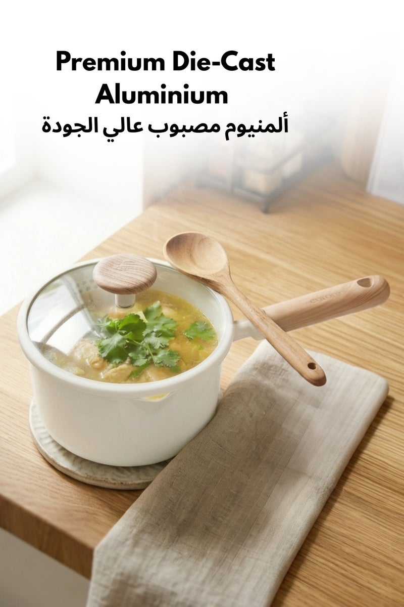 كاروت قدر طهي كاروت 1.9 لتر سيراميك غير لاصق مع غطاء مصفاة مزدوج، خالٍ من PFAS لطهي صحي، بمقبض مريح بتصميم خشبي وقاعدة توزيع حرارة متساوٍ، متوافق مع جميع المواقد وآمن لغسالة الصحون (كريمي) - Image 5