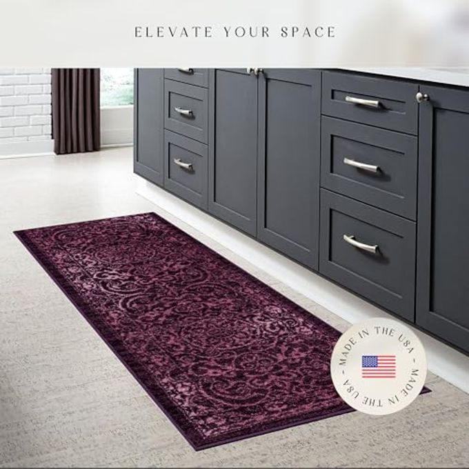 Maples Rugs Pelham Vintage Medallion Runner Rug Made in USA Washable, Non-Slip, Low Profile Indoor Rug for Hallway, Kitchen, and Laundry Room, 2' x 6', Wineberry - Image 5