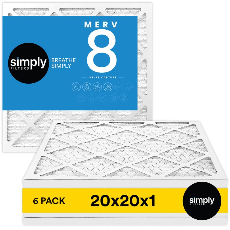 Simply 20x20x1 Air Filter Merv 8 MPR 600 6 Pack Furnace Air Filter for HVAC Actual Size 1975x1975x075 DUST Pet Allergy Control