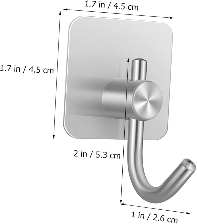 4Pcs Stainless Steel Adhesive Hooks Heavy Duty For Towels Coats Bathroom Kitchen - Image 3