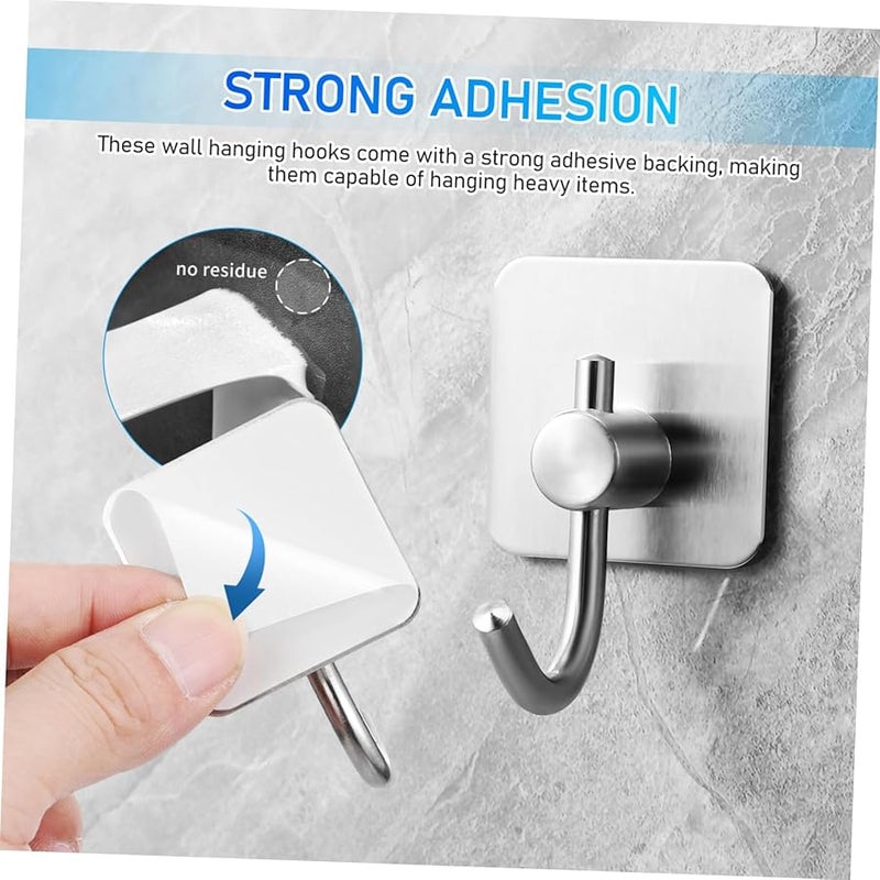4Pcs Stainless Steel Adhesive Hooks Heavy Duty For Towels Coats Bathroom Kitchen - Image 4