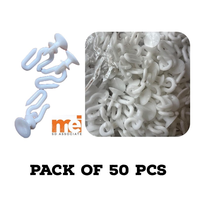 MEI White Plastic S Curtain Hooks with Runners 50 Piece - Image 3
