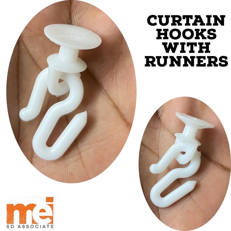 MEI White Plastic S Curtain Hooks with Runners 50 Piece - Image 2