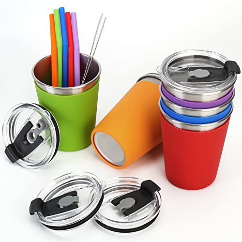 ShineMe 5Pack Kids Cups with Straws and Lids Spill Proof, 12oz Toddler Straw Cups with Colorful Silicone Sleeves, Unbreakable Stainless Steel Water Tumblers for Cold & Hot Drinks - Image 2